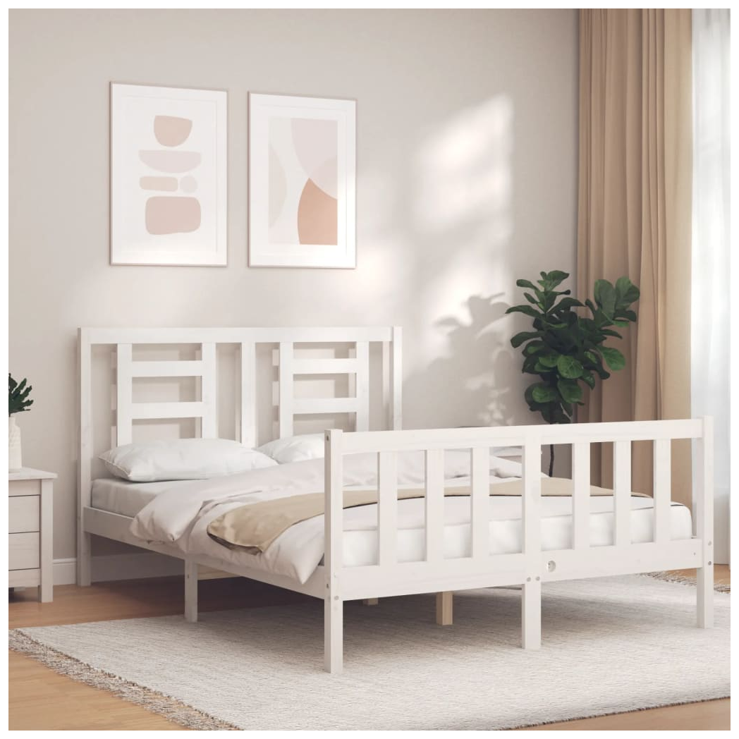Bed Frame with Headboard White 140x190 cm Solid Wood