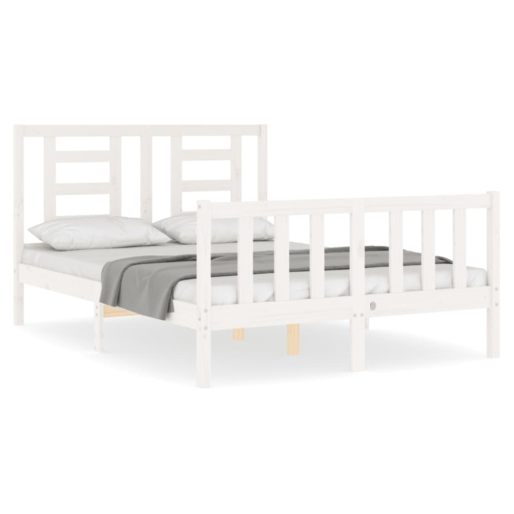 Bed Frame with Headboard White 140x190 cm Solid Wood