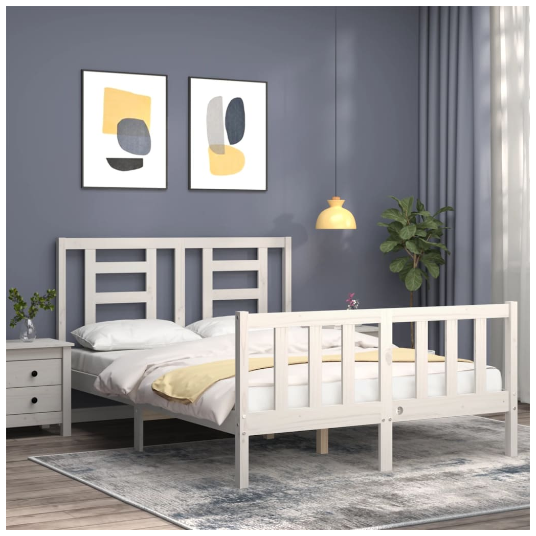 Bed Frame with Headboard White 140x190 cm Solid Wood