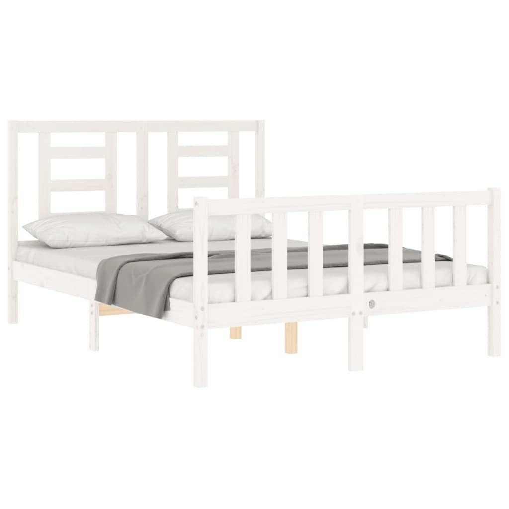 Bed Frame with Headboard White 140x190 cm Solid Wood