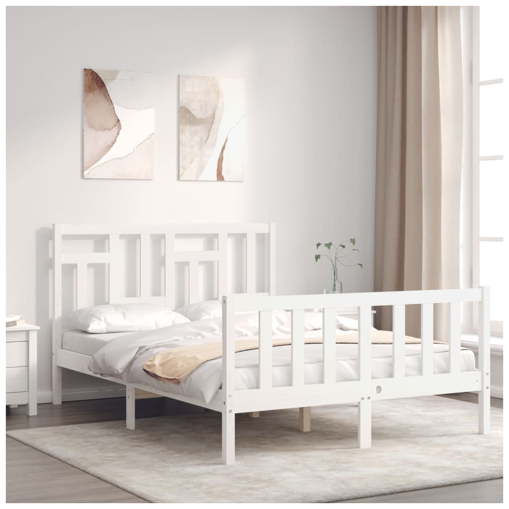 Bed Frame with Headboard White 140x200 cm Solid Wood