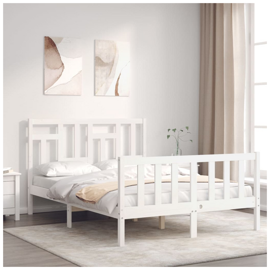Bed Frame with Headboard White 140x200 cm Solid Wood