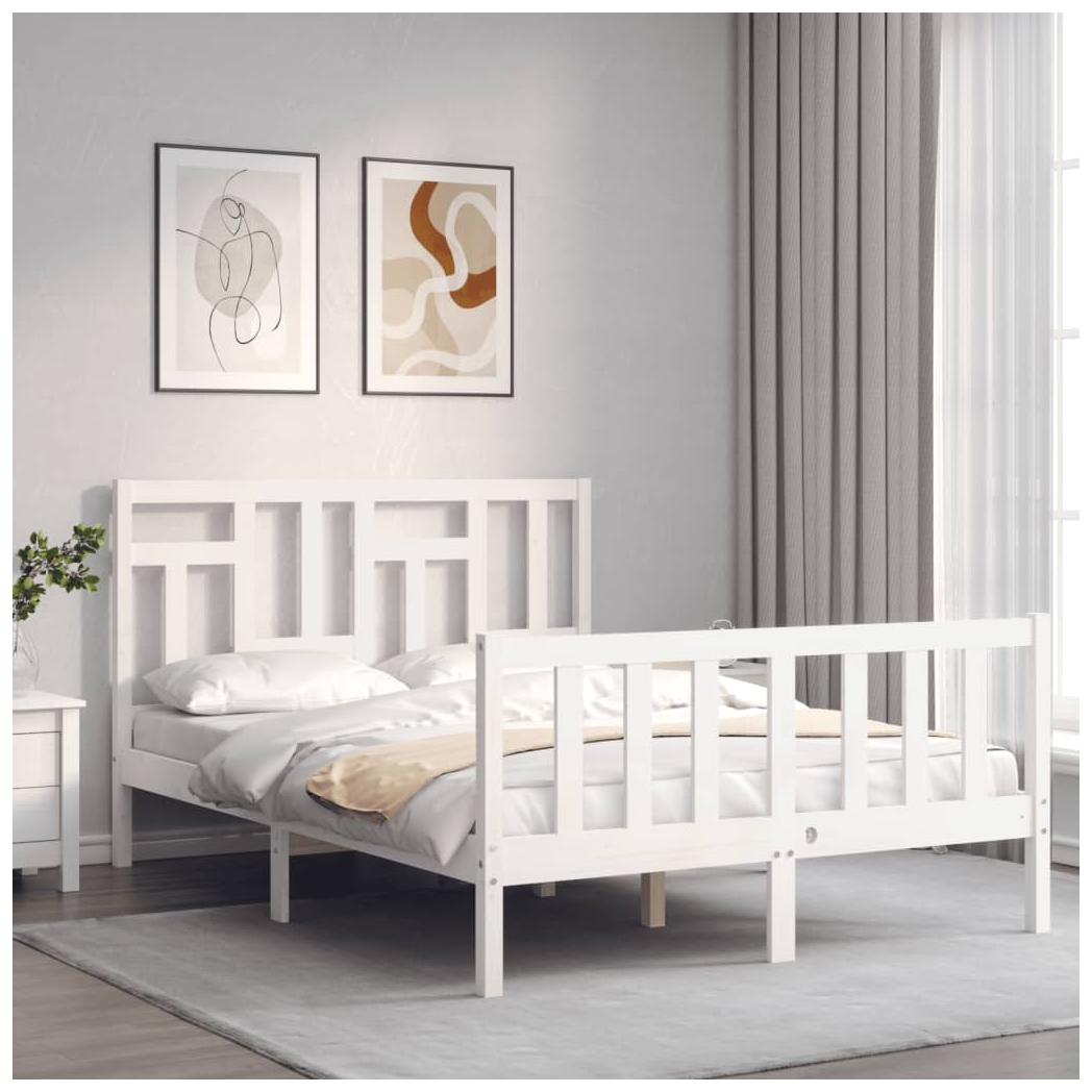 Bed Frame with Headboard White 140x200 cm Solid Wood