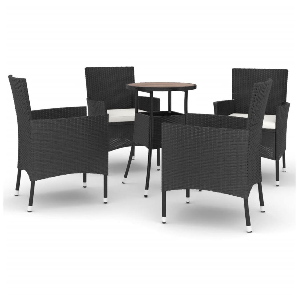 5 Piece Garden Bistro Set with Cushions Black Poly Rattan