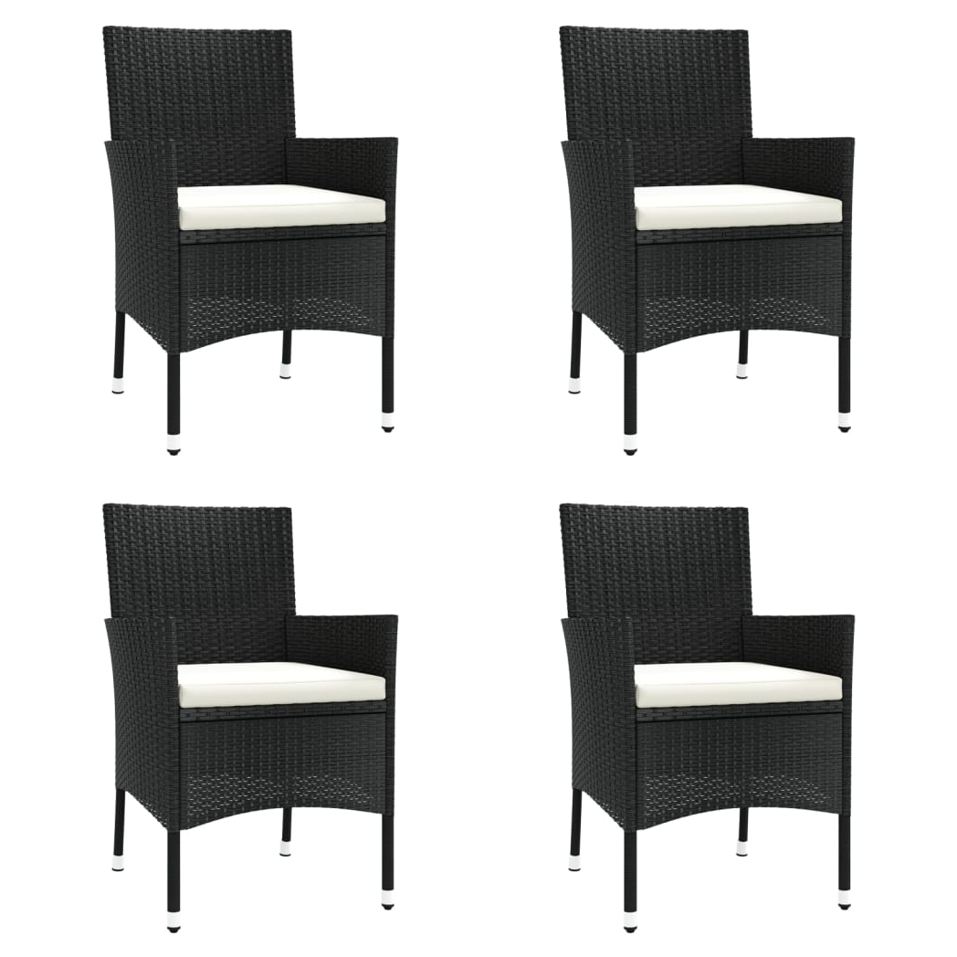 5 Piece Garden Bistro Set with Cushions Black Poly Rattan