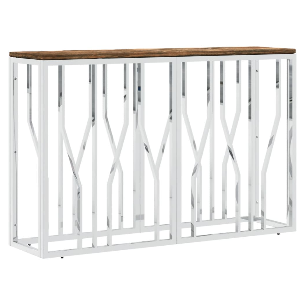 Console Table Stainless Steel and Solid Wood Reclaimed