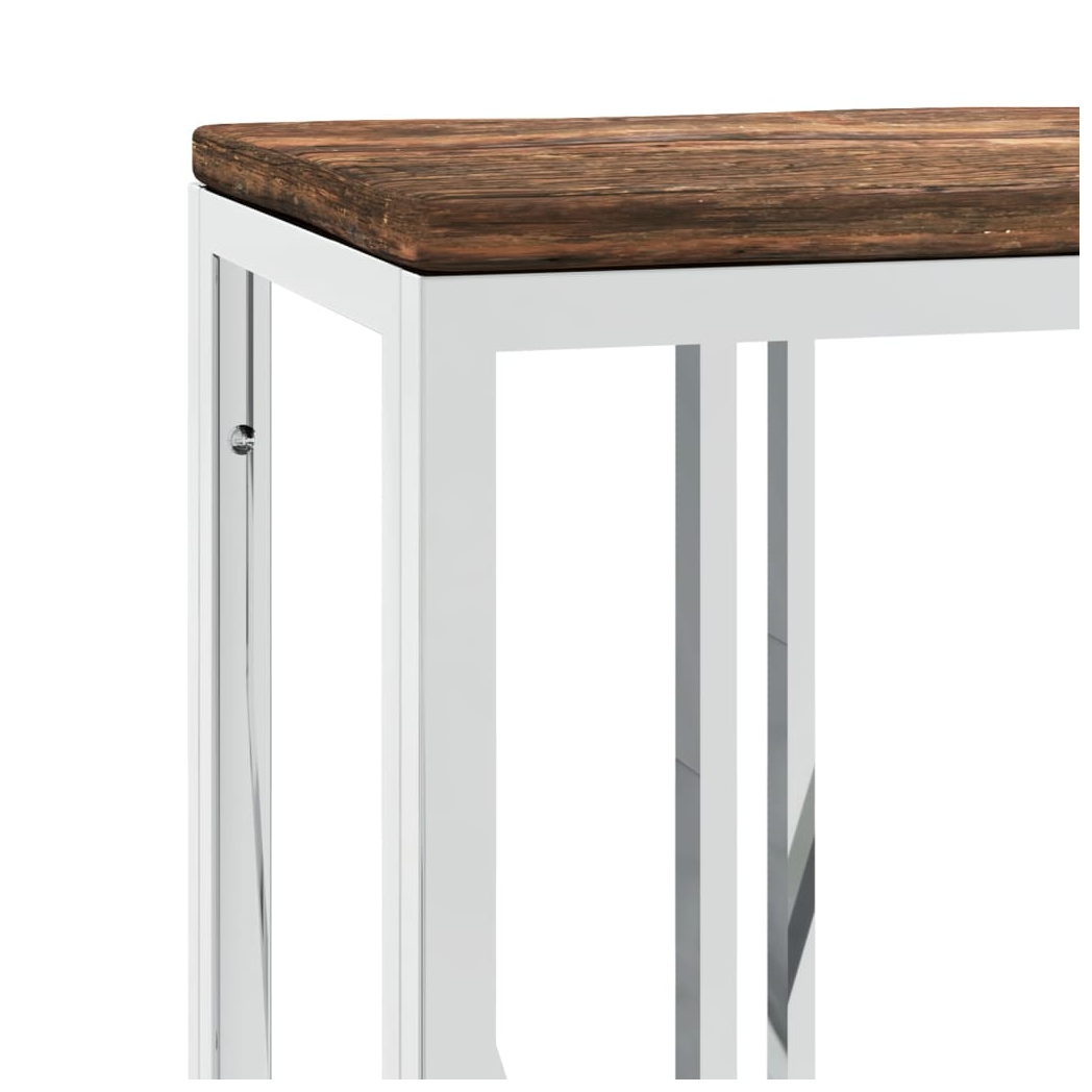 Console Table Stainless Steel and Solid Wood Reclaimed
