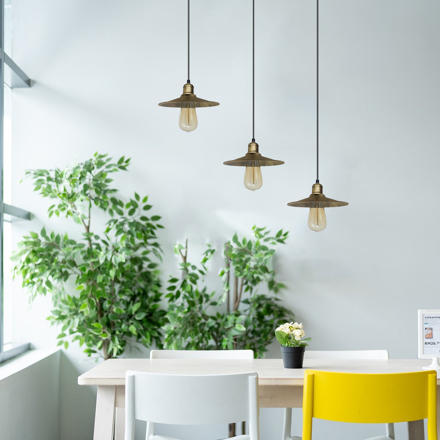 4 Head Vintage Industrial Brushed Brass Ceiling Pendant Easy Fit Light  Metal 22cm Ceiling Lighting Shade