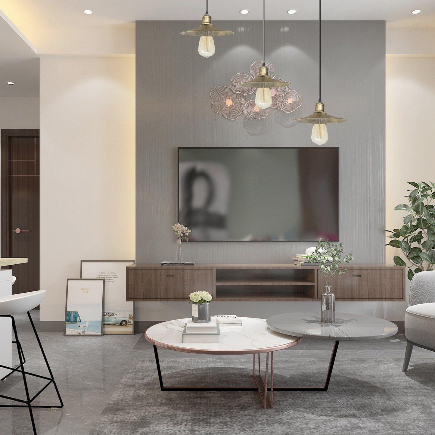 4 Head Vintage Industrial Brushed Brass Ceiling Pendant Easy Fit Light  Metal 22cm Ceiling Lighting Shade