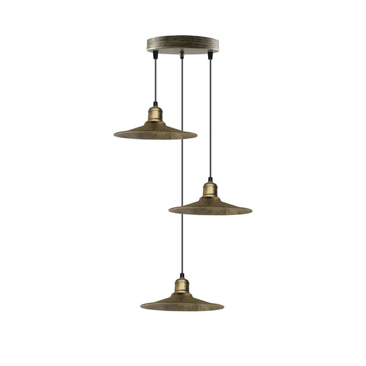 3 Head Vintage Industrial Brushed Brass Ceiling Pendant Easy Fit Light  Metal 22cm Ceiling Lighting Shade