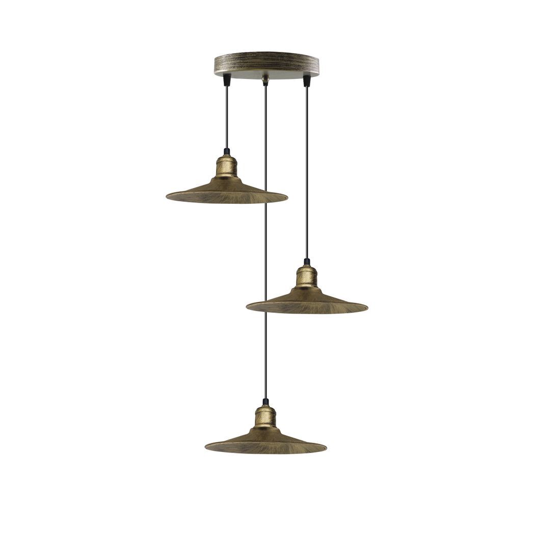 3 Head Vintage Industrial Brushed Brass Ceiling Pendant Easy Fit Light  Metal 22cm Ceiling Lighting Shade