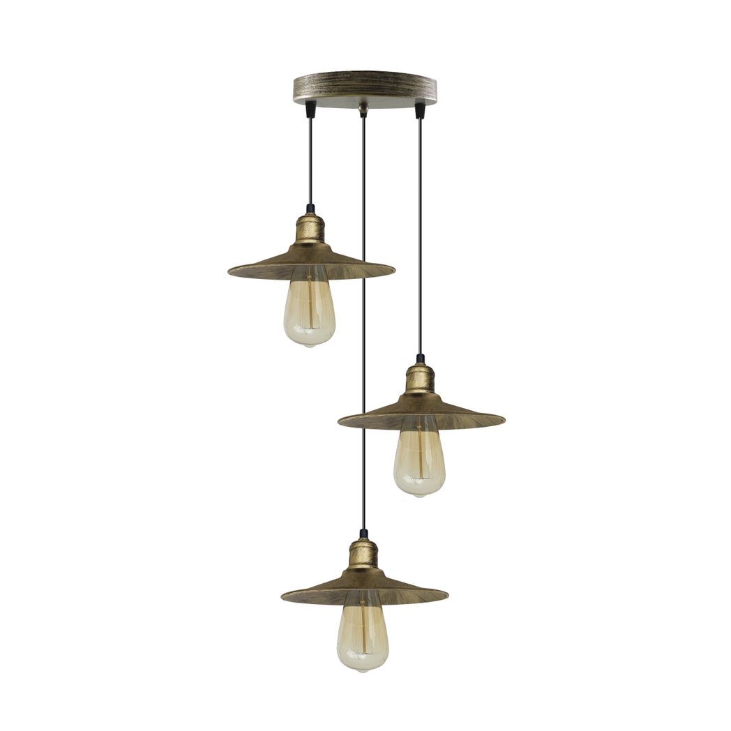 3 Head Vintage Industrial Brushed Brass Ceiling Pendant Easy Fit Light  Metal 22cm Ceiling Lighting Shade