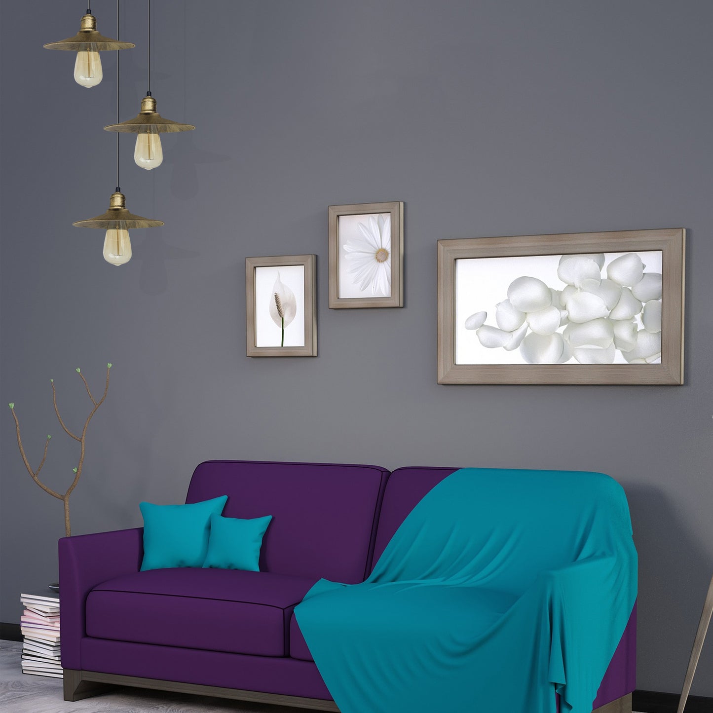 3 Head Vintage Industrial Brushed Brass Ceiling Pendant Easy Fit Light  Metal 22cm Ceiling Lighting Shade