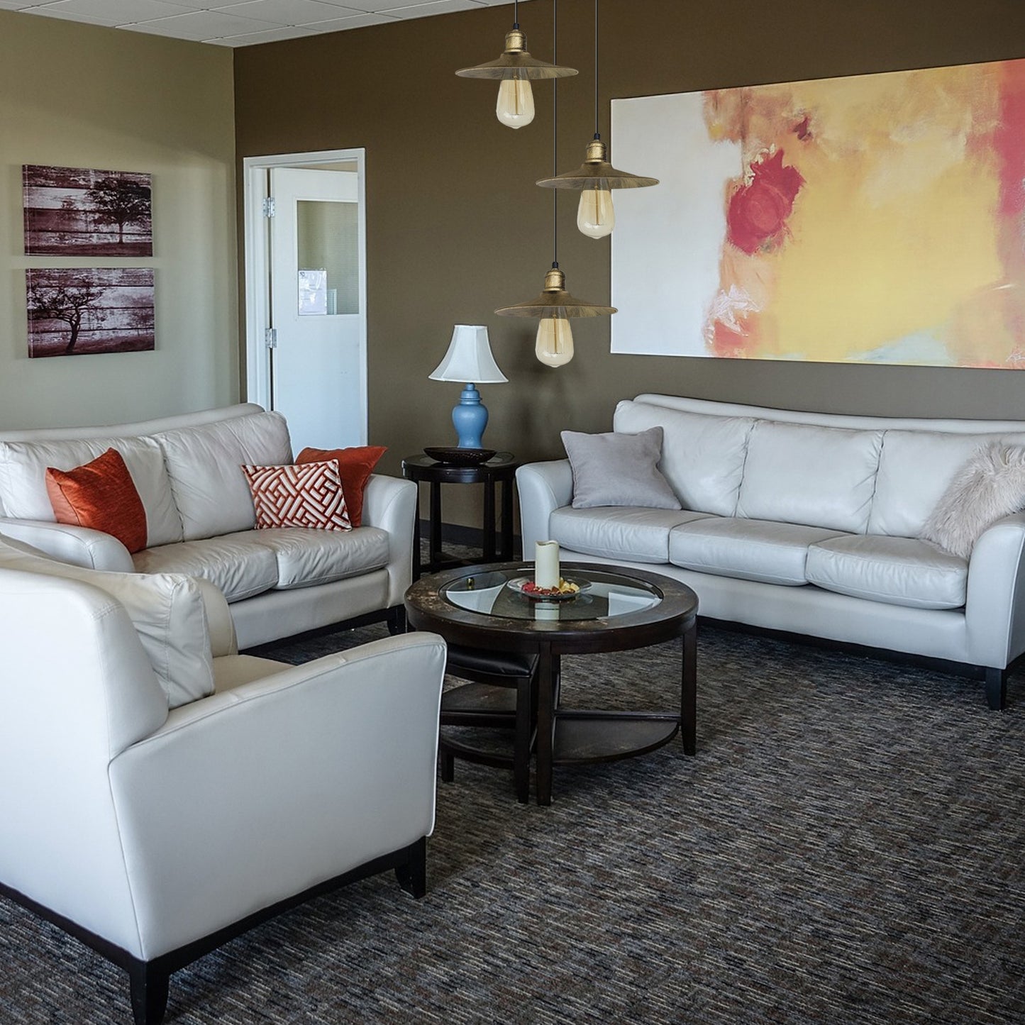 3 Head Vintage Industrial Brushed Brass Ceiling Pendant Easy Fit Light  Metal 22cm Ceiling Lighting Shade