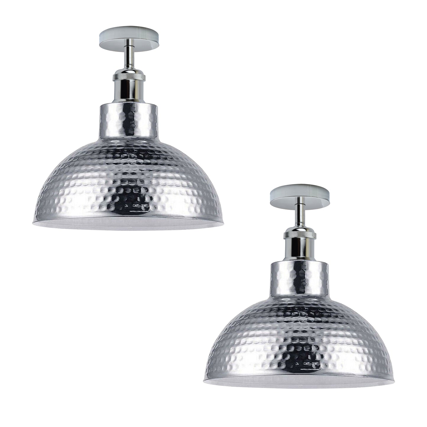 2 Pack Vintage Industrial Style Chrome Flush Mount Metal Ceiling Light