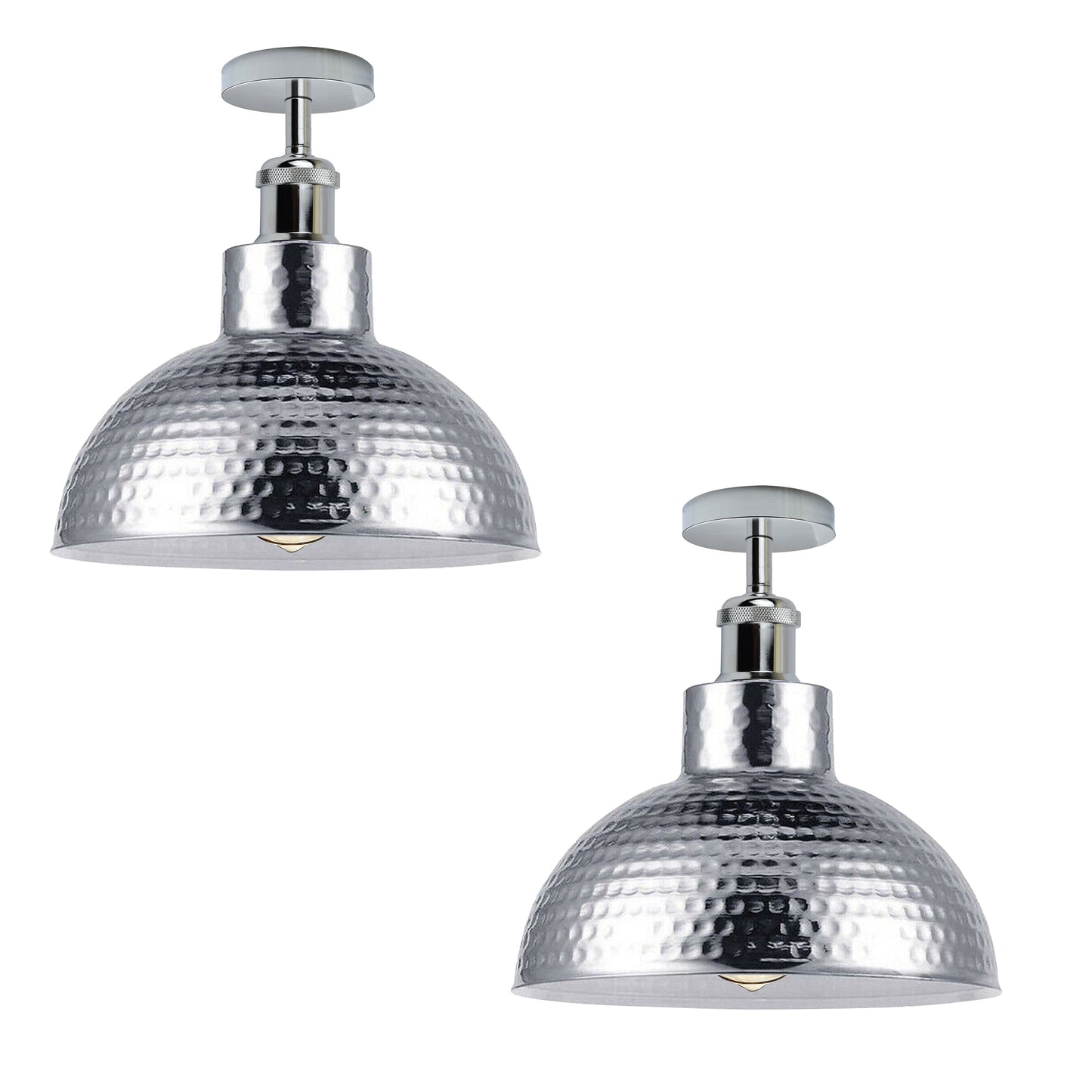 2 Pack Vintage Industrial Style Chrome Flush Mount Metal Ceiling Light