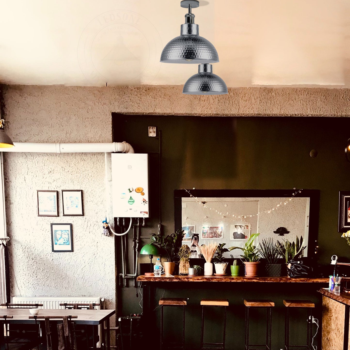 2 Pack Vintage Industrial Style Chrome Flush Mount Metal Ceiling Light