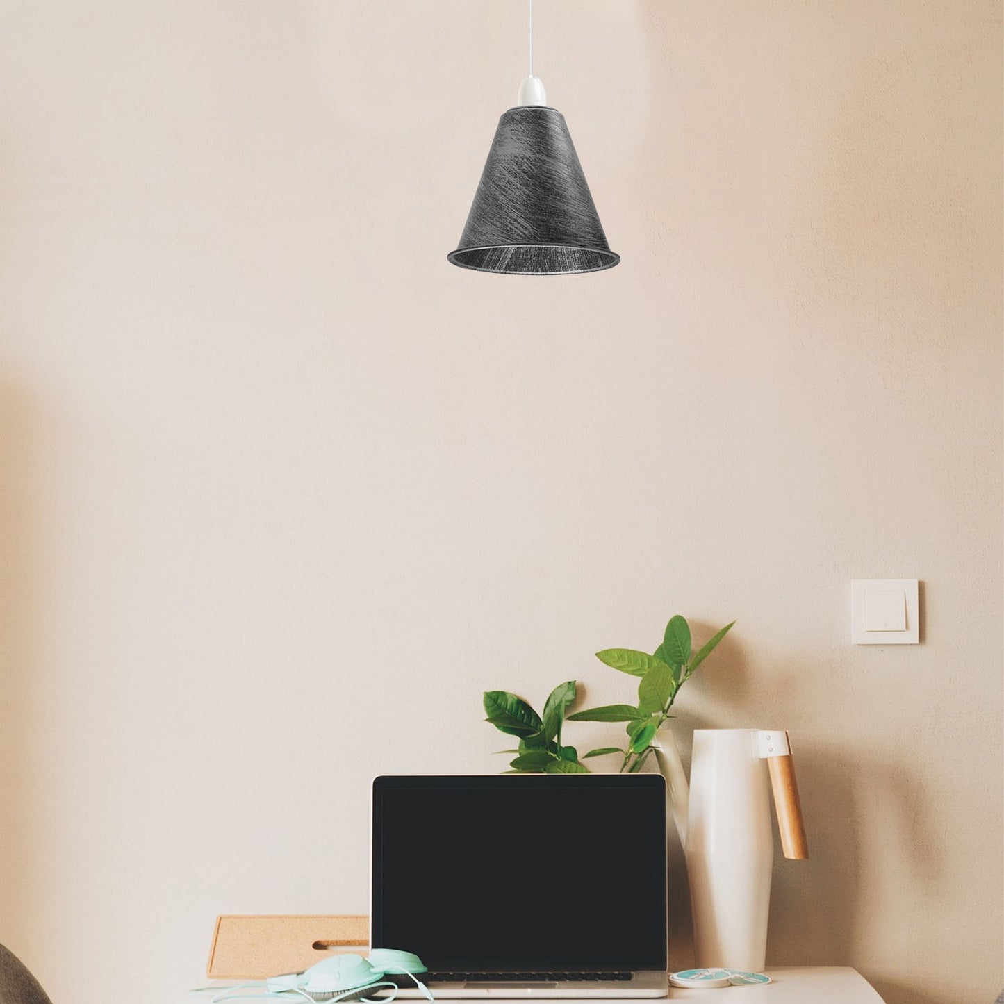 3 Pack Vintage Retro Industrial Metal Brushed Silver Cone Shape 18cm Shade Easy Fit