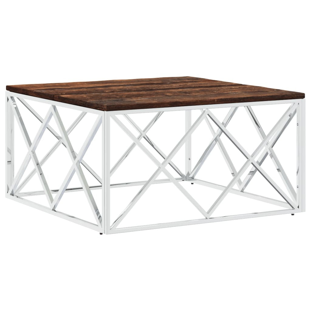 Coffee Table Stainless Steel and Solid Wood Reclaimed