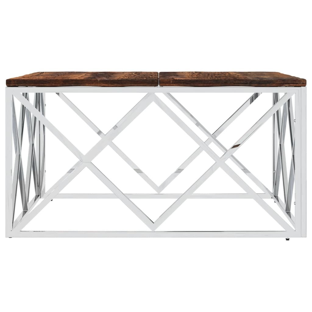 Coffee Table Stainless Steel and Solid Wood Reclaimed