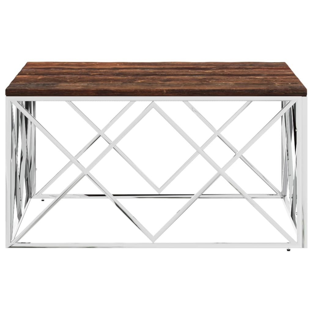 Coffee Table Stainless Steel and Solid Wood Reclaimed