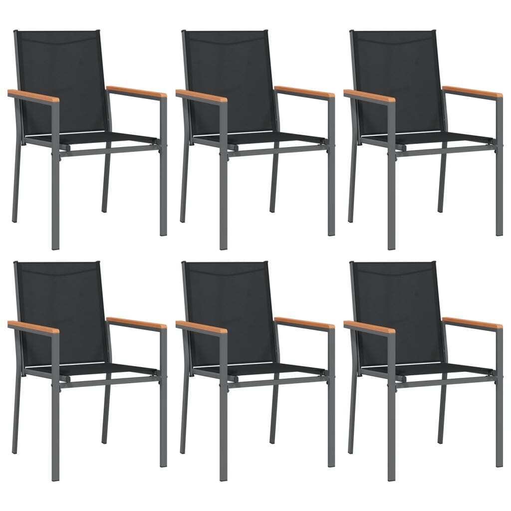 7 Piece Garden Dining Set Black Textilene and Steel
