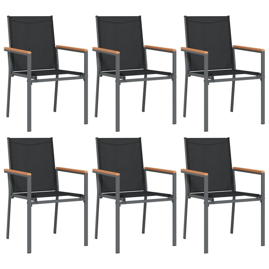 7 Piece Garden Dining Set Black Textilene and Steel