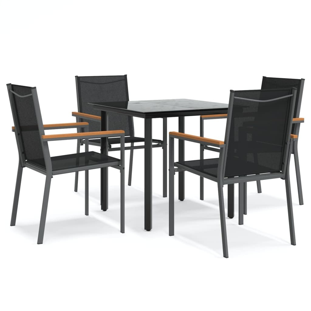 5 Piece Garden Dining Set Black Textilene and Steel