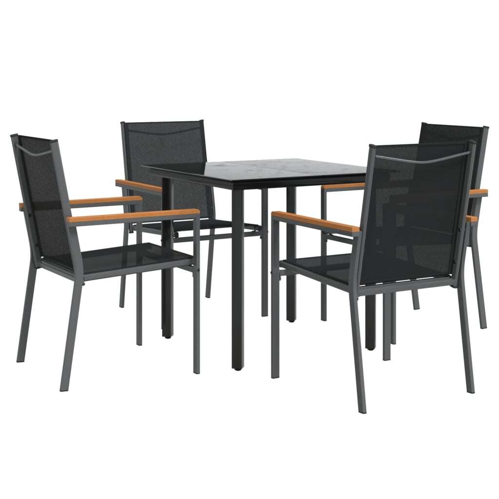 5 Piece Garden Dining Set Black Textilene and Steel