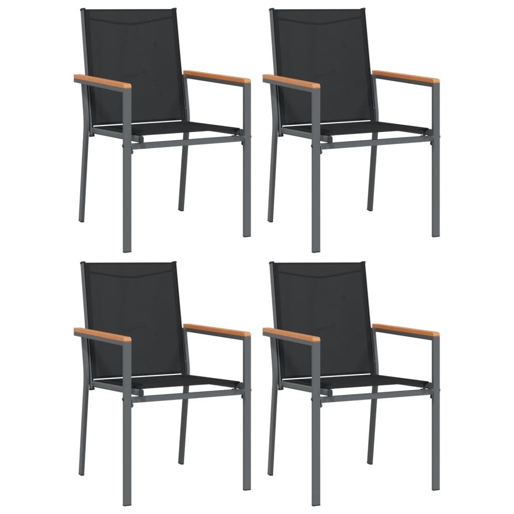 5 Piece Garden Dining Set Black Textilene and Steel