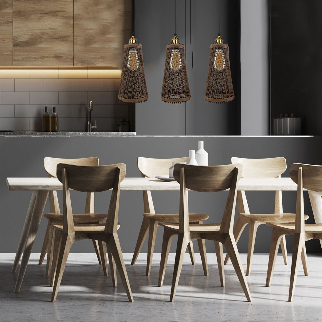 3 Head Natural Wicker Basket Style Retro Industrial Vintage Rattan Ceiling Pendant