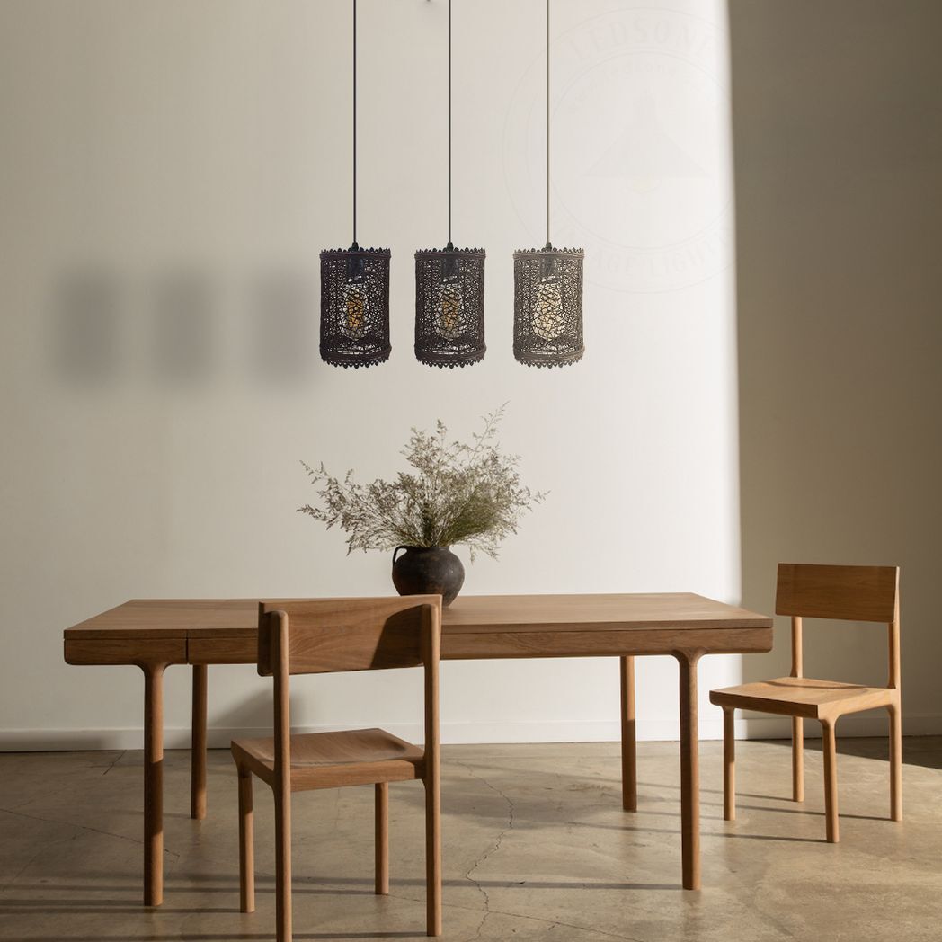 3 Head Rectangle Base Natural Wicker Rattan Ceiling Pendant Light Shade