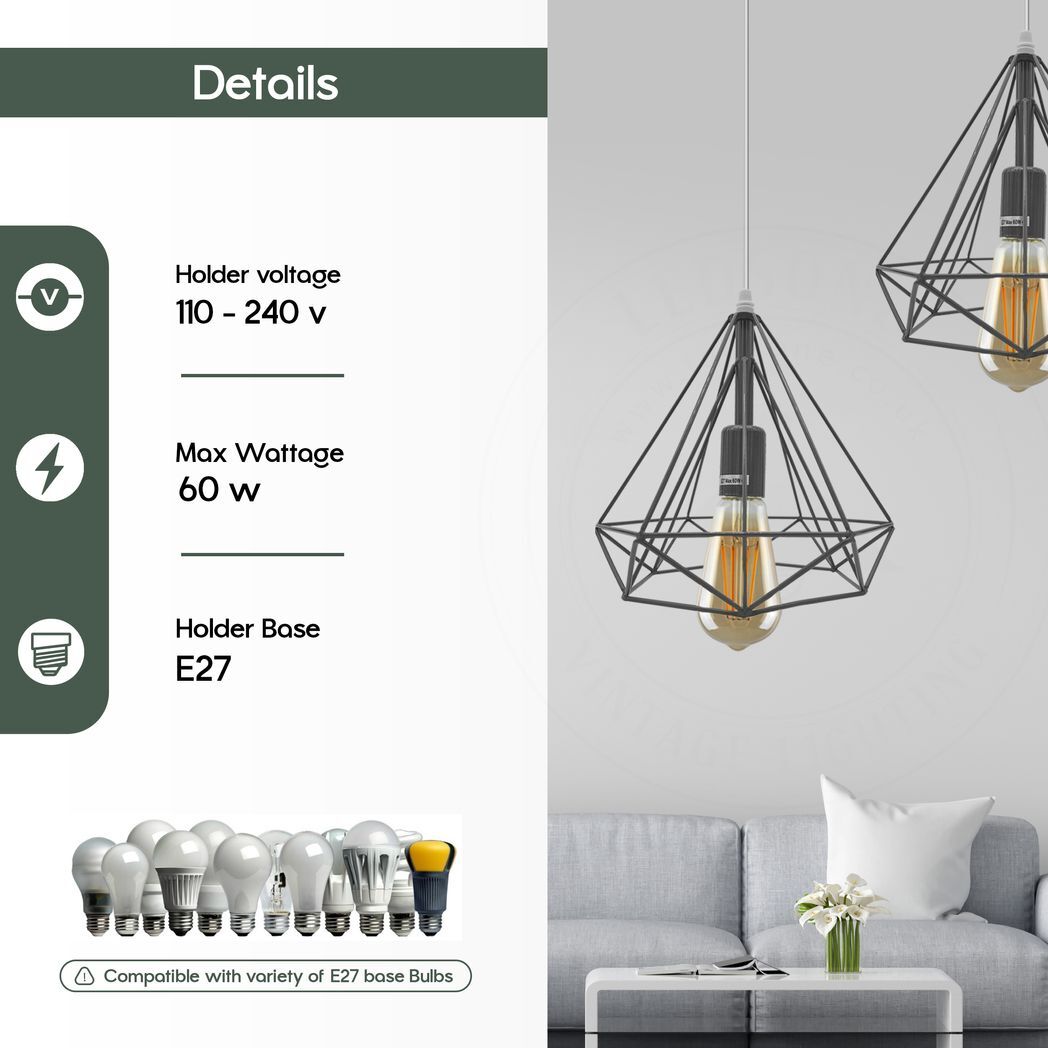 3 Head Red Rectangle Base Vintage Industrial E27 Ceiling Hanging Light Cage Shade Loft Style Metal Ceiling Pendant Lamp