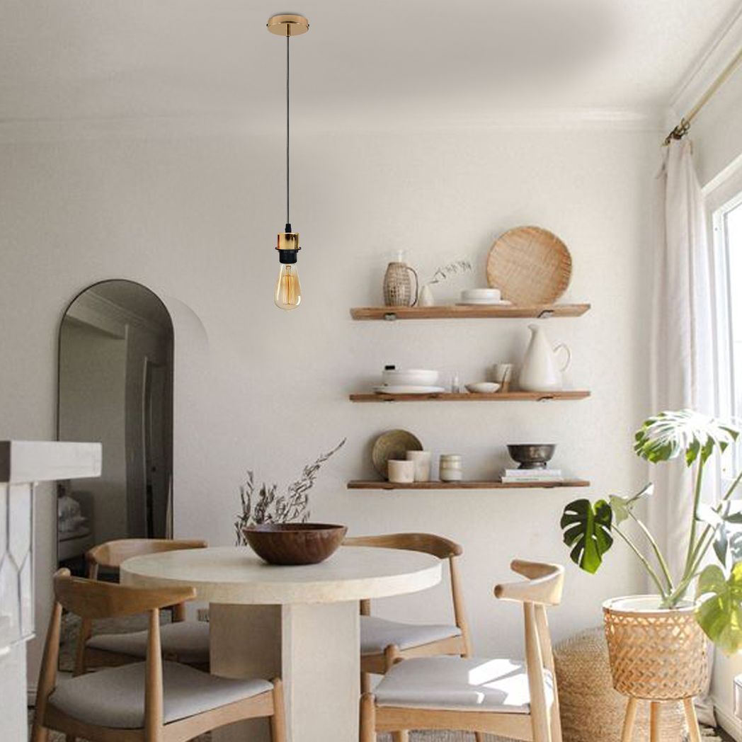 Industrial French Gold Pendant Light Fitting, Lampshade Addable E27 Lamp Holder UK Holder Fitting Set With PVC Cable.