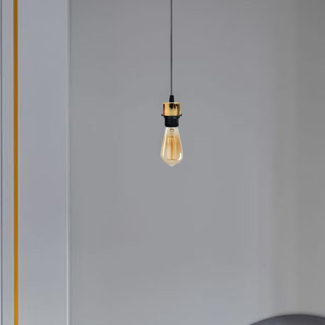 Industrial French Gold Pendant Light Fitting, Lampshade Addable E27 Lamp Holder UK Holder Fitting Set With PVC Cable.