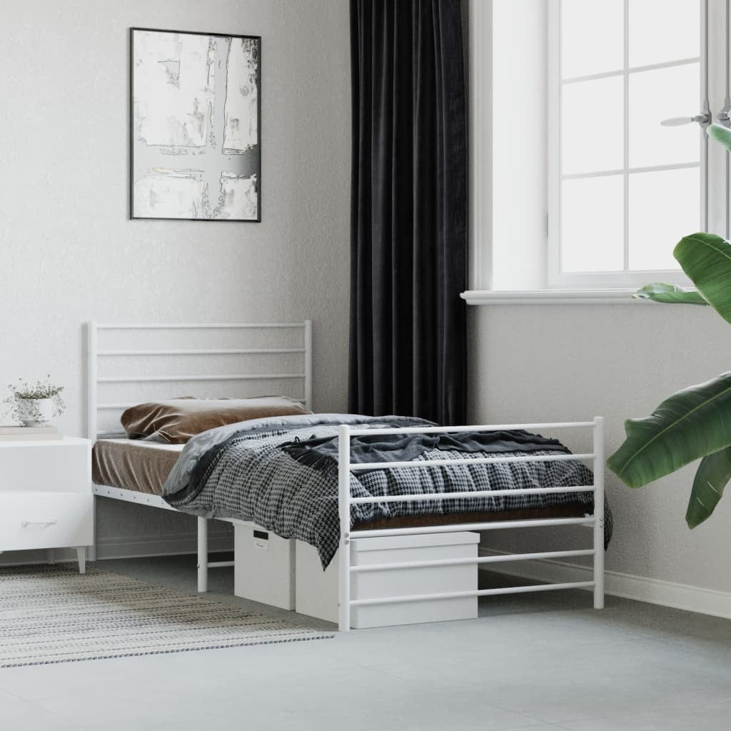 Metal Bed Frame with Headboard and Footboard White 75x190 cm Small Single