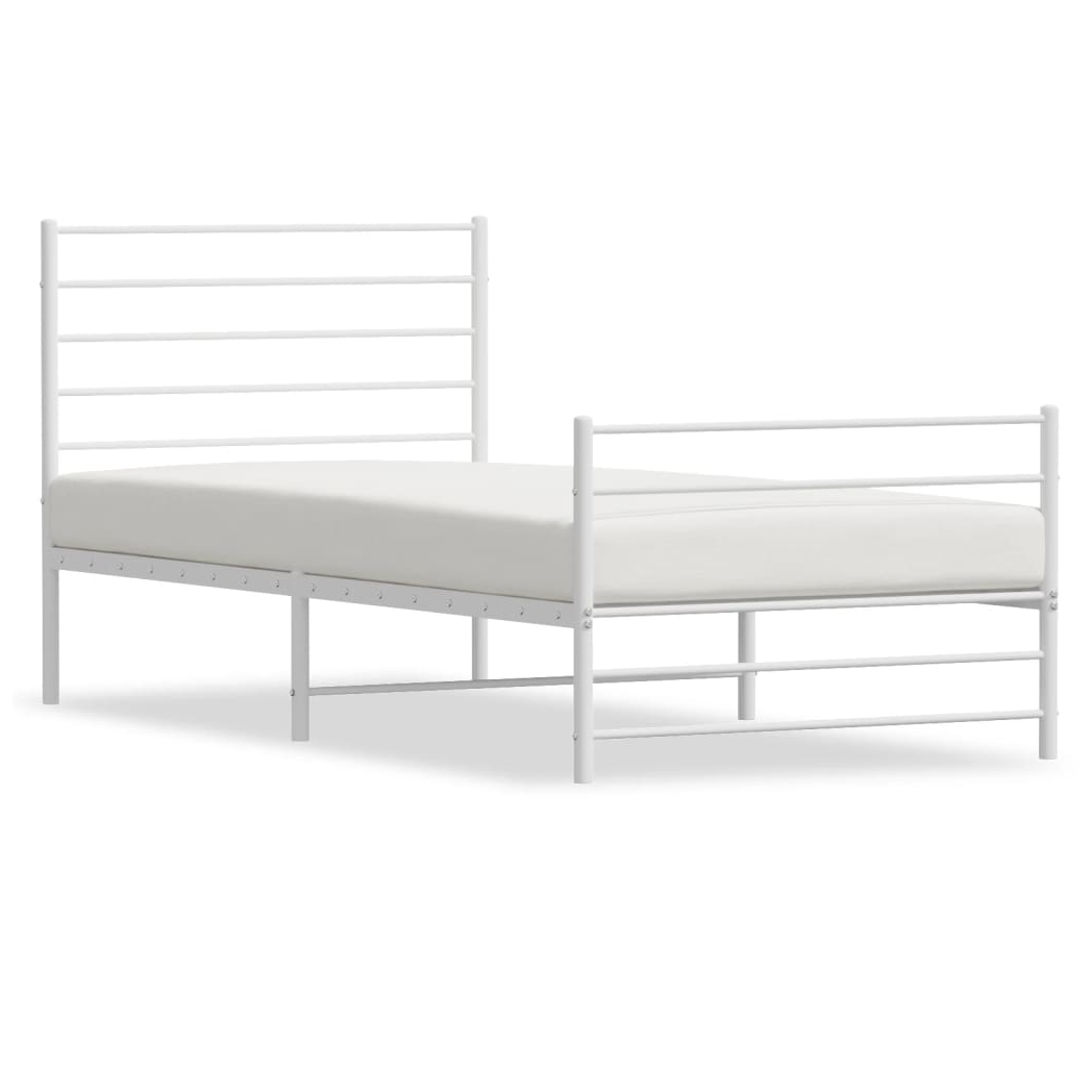 Metal Bed Frame with Headboard and Footboard White 75x190 cm Small Single