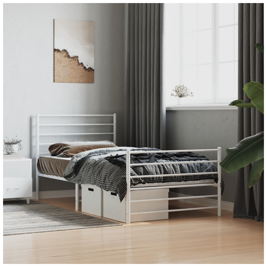 Metal Bed Frame with Headboard and Footboard White 75x190 cm Small Single