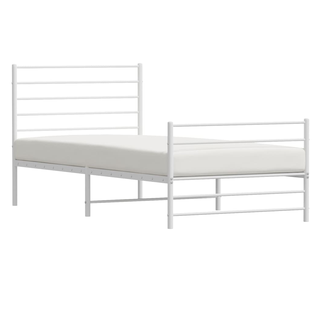 Metal Bed Frame with Headboard and Footboard White 75x190 cm Small Single