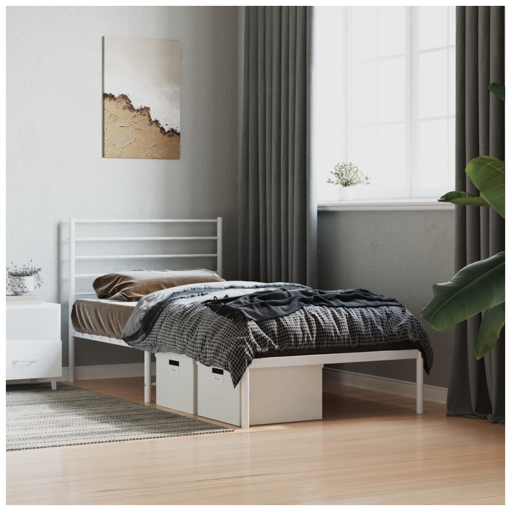 Metal Bed Frame with Headboard White 100x190 cm