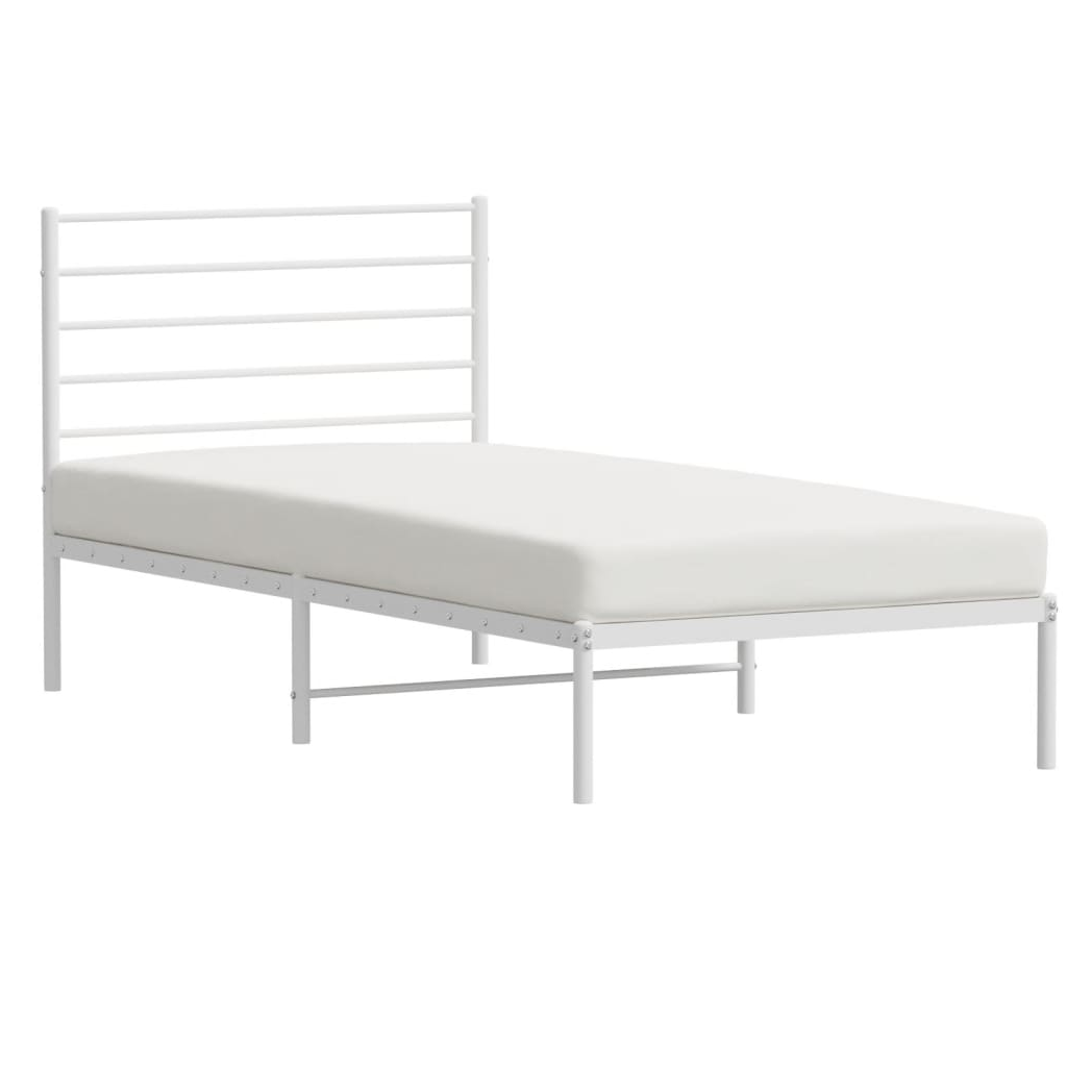 Metal Bed Frame with Headboard White 100x190 cm