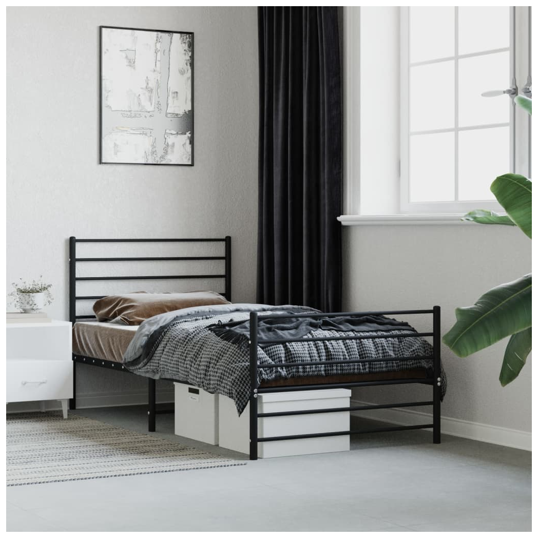 Metal Bed Frame with Headboard and Footboard Black 75x190 cm Small Single