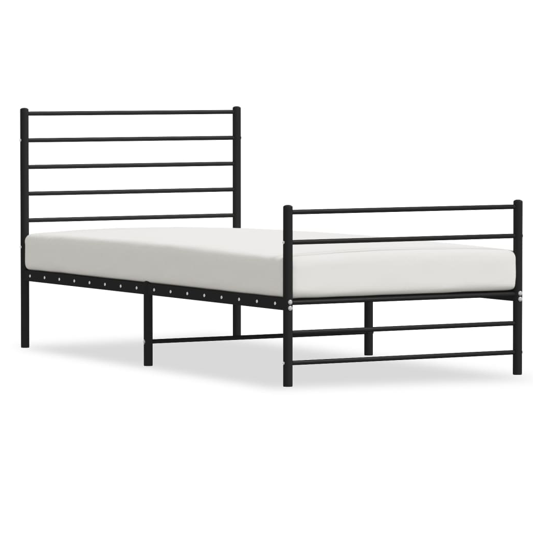 Metal Bed Frame with Headboard and Footboard Black 75x190 cm Small Single