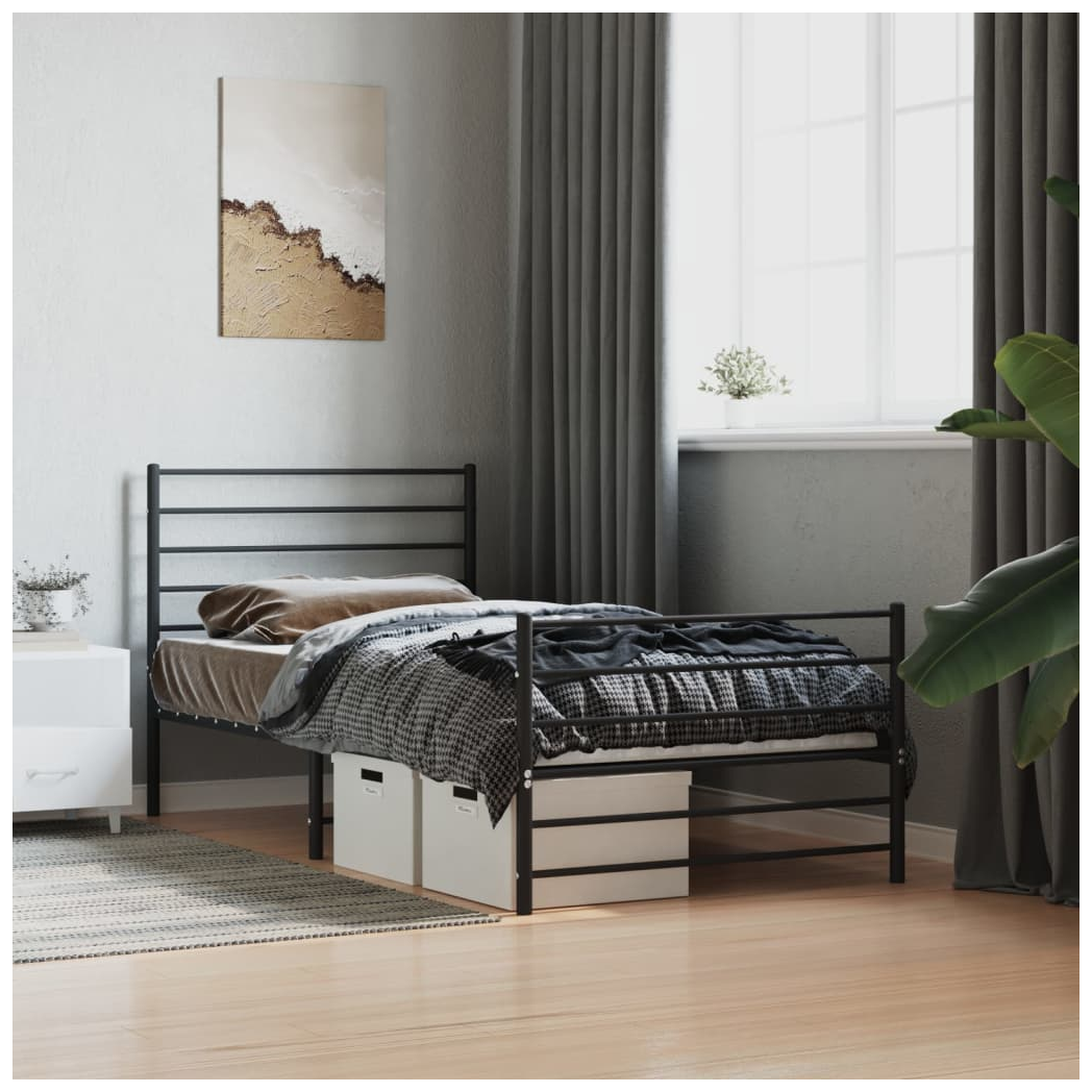 Metal Bed Frame with Headboard and Footboard Black 75x190 cm Small Single