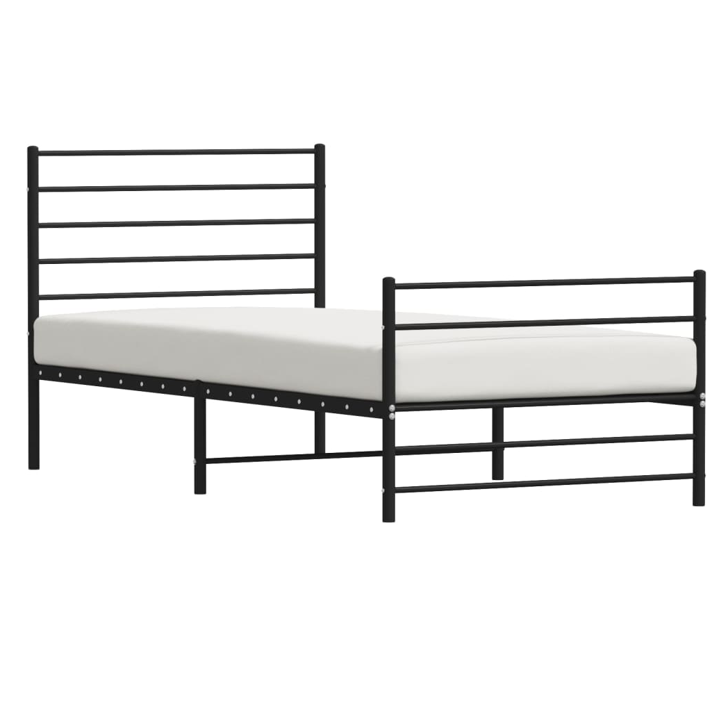 Metal Bed Frame with Headboard and Footboard Black 75x190 cm Small Single