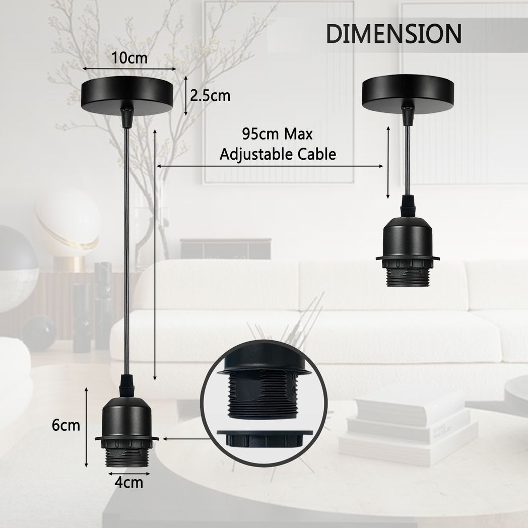 2 Pack Industrial Grey Pendant Light Fitting, Lampshade  Holder Fitting Set With PVC Cable.