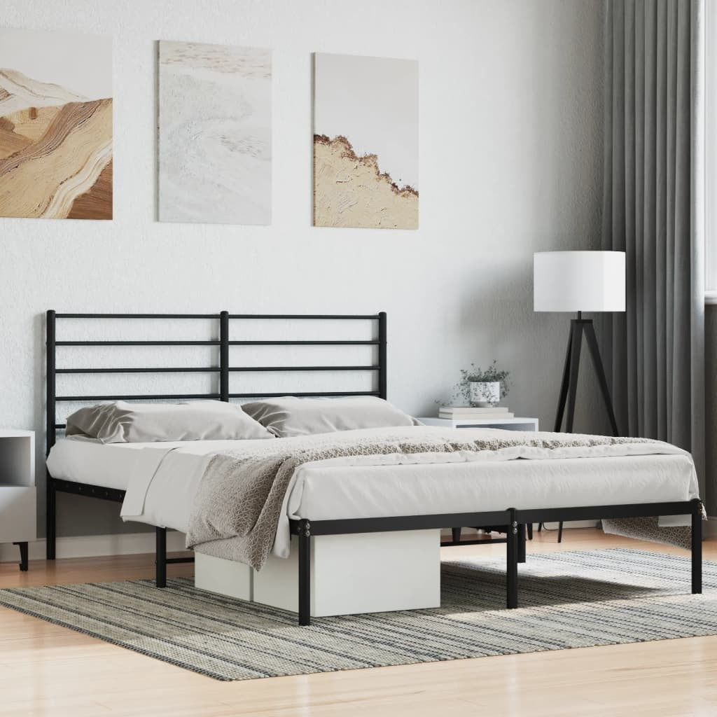 Metal Bed Frame with Headboard Black 120x200 cm