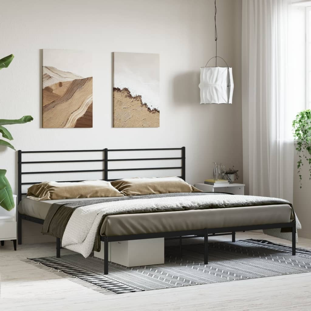 Metal Bed Frame with Headboard Black 193x203 cm
