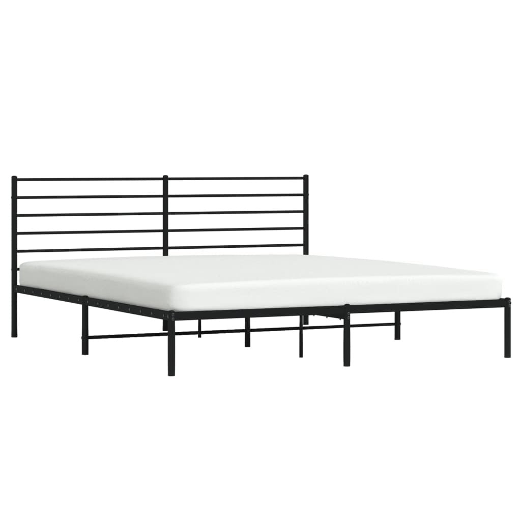 Metal Bed Frame with Headboard Black 193x203 cm
