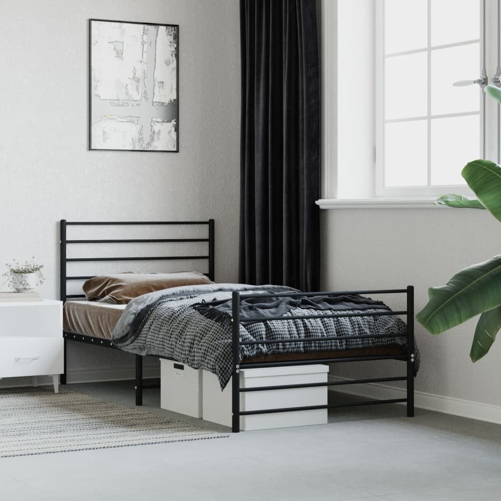Metal Bed Frame with Headboard and Footboard Black 80x200 cm
